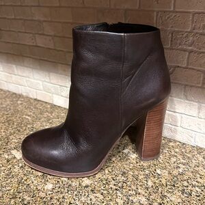 Vince Camuto Brown Leather Ankle Boots with Wooden Heel